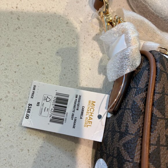 Michael Kors Carmela Small Pouchette Signature MK Logo Chain Crossbody Bag - Picture 3 of 4